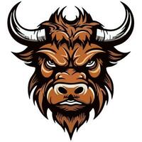 Bull's head with long horns on it's head is shown. vector