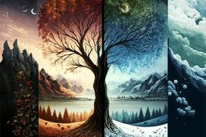 four different seasons of the same tree. . photo