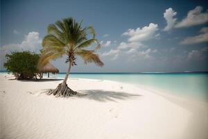 palma árbol sentado en parte superior de un arenoso playa. generativo ai. foto