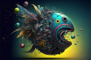 digital painting of a fish with bubbles coming out of its mouth. . photo