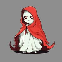 A character cute ghost little red riding hood with a red cape on it vector