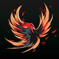 A phoenix bird with red and orange feathers on a black background vector