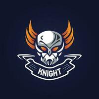 sign logo a skull with wings and a banner that says knight on it. vector