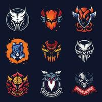 Logo design set gamer knight and devil character vector