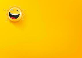 Vector wallpaper with happy sun icon. 3d vector background with copy space