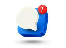 Mobile app button with speech bubble. 3d vector mobile application icon with notification