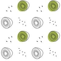 pattern of a vector illustration of a kiwi fruit. Lines art tropical kiwi fruit, doodle