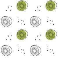 pattern of a vector illustration of a kiwi fruit. Lines art tropical kiwi fruit, doodle