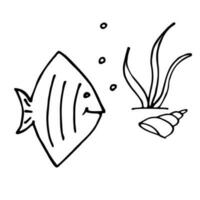 Vector illustration of Sea life. Set with doodle funny sea animals. Coloring page for kids