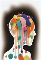 close up of a persons head with colorful paint splatters coming out of it. . photo