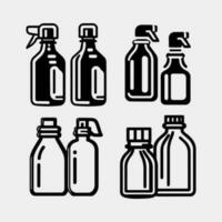 Spray bottle in doodle. Sprayer icons set in sketch. Hand drawn spray can. Doodle style vector