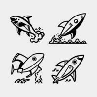 set of rocket shark fantasy vector