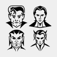 set of Handsome vampire cartoon character in cape, set of four poses. Vector illustration on white background