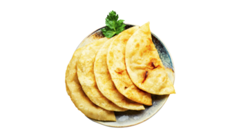 Delicious chebureks on plate with transparent background png