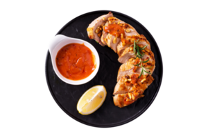 Grilled chicken breast with sauce on transparent background png