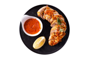 Grilled chicken breast with sauce on transparent background png