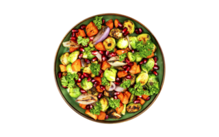 Grilled vegetable salad on plate top view with transparent background png