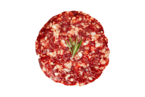 Fresh raw minced beef steak isolated on transparent background png