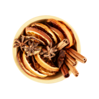 Dried orange slices with cinnamon sticks on transparent background png