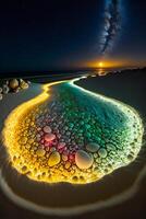 body of water sitting on top of a sandy beach. . photo