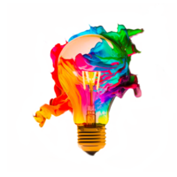 ilustración de vistoso bulbo con chapoteo de colores generativo ai png
