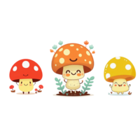 Set of Cute Mushroom Character Illustration on White Background, Cartoon Character, png