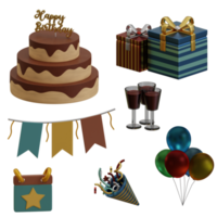 3d prestados cumpleaños icono conjunto incluye cumpleaños pastel, papel picado, globos, regalo, vino y guirnalda Perfecto para cumpleaños diseño proyecto png