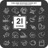 Icon Set Fish and Seafood. suitable for seafood symbol. chalk Style. simple design editable vector