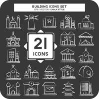 icono conjunto edificio. adecuado para educación símbolo. tiza estilo. sencillo diseño editable vector