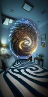 a picture taken from bed with spiral. . photo