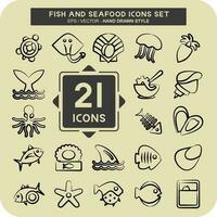 Icon Set Fish and Seafood. suitable for seafood symbol. hand drawn style. simple design editable vector