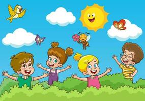 little kid play together with friend and feel happy vector