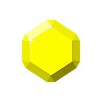 Hexagon yellow gemstone. Quartz top view. Cartoon vector illustration