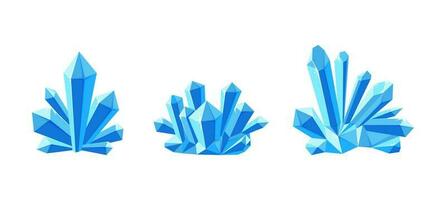 Ice crystals or gem stones with shade. Set of crystal druse made of blue mineral. Vector illustration in cartoon style