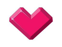 Heart-shaped red gemstone. Ruby side view. Cartoon vector illustration