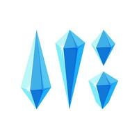 Ice crystal prisms or gem stones. Set of minerals or frozen pieces of ice for game design. Vector illustration