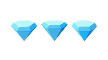 Diamonds with different cutting. Set of blue diamond crystals isolated in white background. Vector illustration