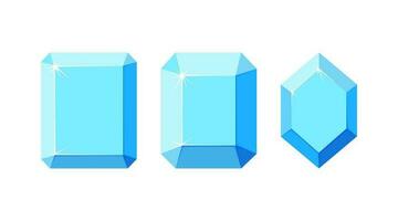 Diamonds with different faceting. Set of square and hexagon diamond crystals with top view. Vector illustration