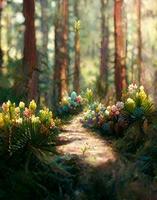 painting of a path in the woods. . photo