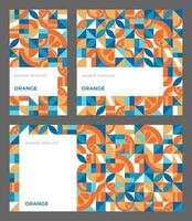 Set of abstract geometric backgrounds with copy space. Vector template with orange in bauhaus style for banner, ad, stories, social media. Simple repeating shapes, mosaic. Seamless pattern