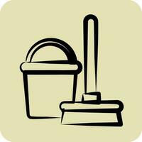 Icon Broom and Bucket. suitable for Kids symbol. hand drawn style. simple design editable. design template vector