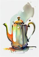 there is a painting of teapot with steam coming out it. . photo