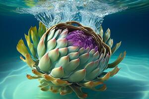 there is a large artichoke floating in the water with splash of . . photo