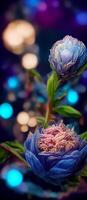 close up of a flower with blurry lights in the background. . photo