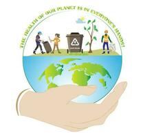 Eco friendly people garbage collector.Man with waste.People sort garbage by type into containers for recycling. Ecology concept. Flat vector illustration. Care garbage separation people sorting.