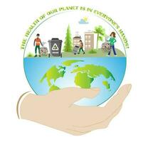 Eco friendly people garbage collector.Man with waste.People sort garbage by type into containers for recycling. Ecology concept. Flat vector illustration. Care garbage separation people sorting.