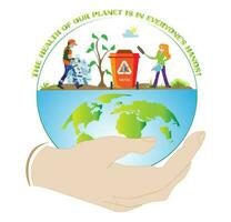 Eco friendly people garbage collector.Man with waste.People sort garbage by type into containers for recycling. Ecology concept. Flat vector illustration. Care garbage separation people sorting.