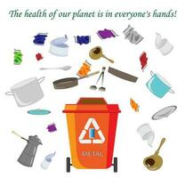 Waste recycling. Collection with types of recyclable Eco-friendly environment vector illustration.