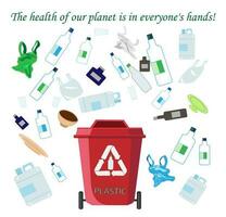 Waste recycling. Collection with types of recyclable Eco-friendly environment vector illustration.