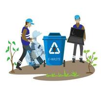 Eco friendly people garbage collector.Man with waste.People sort garbage by type into containers for recycling. Ecology concept. Flat vector illustration. Care garbage separation people sorting.